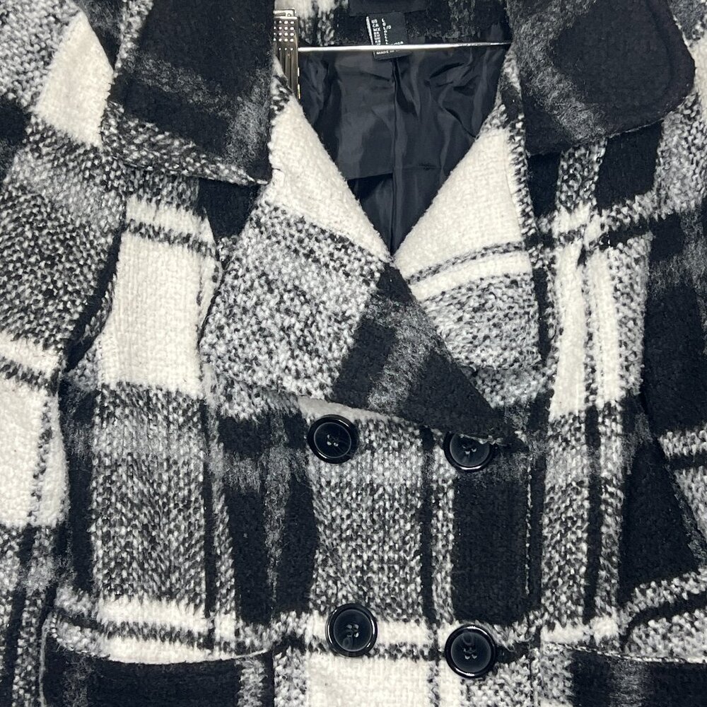 Forever 21 Women’s Plaid Wool Blend Peacoat Black White Size Large